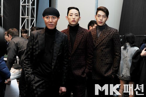 kim woobin lee soo hyuk with kim seo ryong seoul fashion week 130325